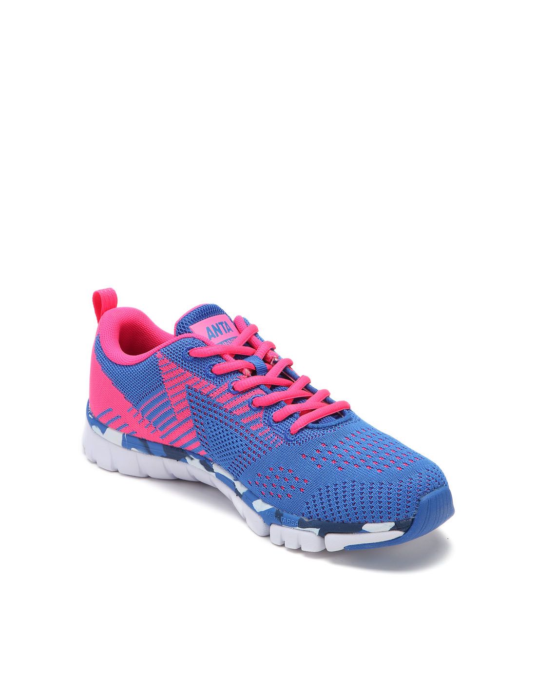 安踏女士运动专场轻盈透气 女款宫蓝配粉色跑鞋 跑步系列12635588-2