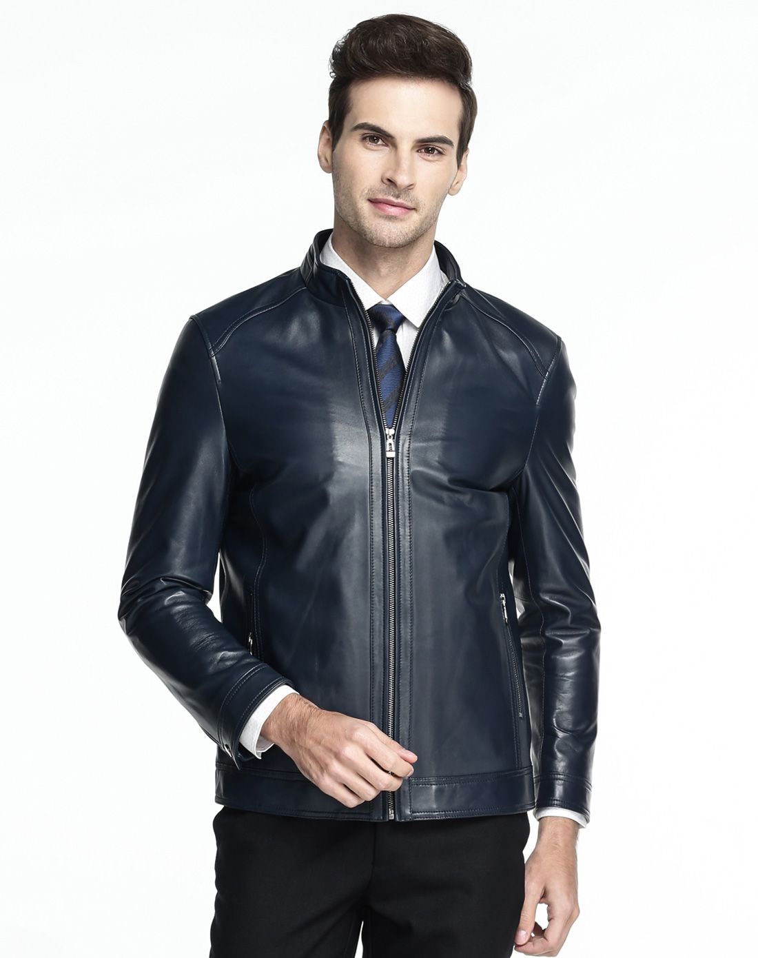 卡丹狄诺cardeendino蓝色修身时尚绵羊皮衣cgm019-1_唯品会