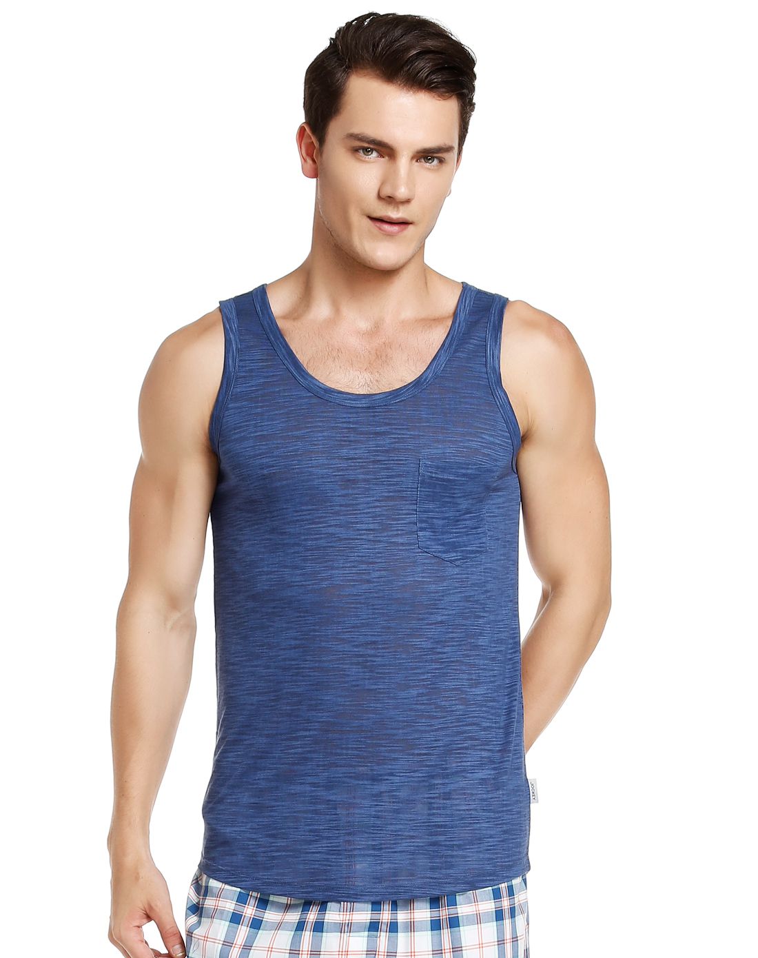 男款深蓝色时尚单袋背心