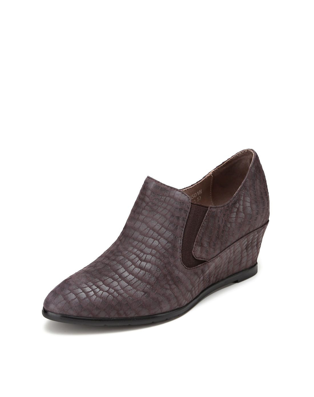 灰色石头纹优雅坡跟单鞋