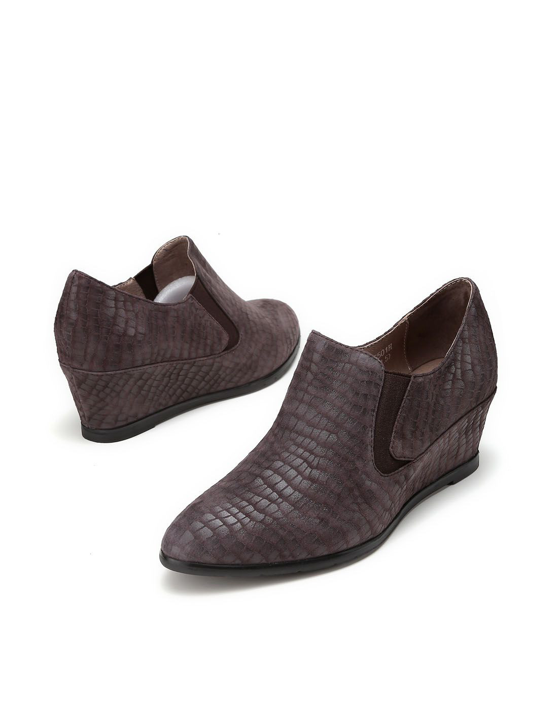 灰色石头纹优雅坡跟单鞋