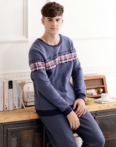 侬媚儿男款深兰夹丝布男休闲套