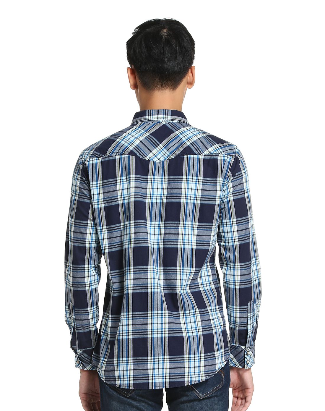 texwood男女装男款藏蓝色活力格子长袖衬衫9626141abu4_唯品会