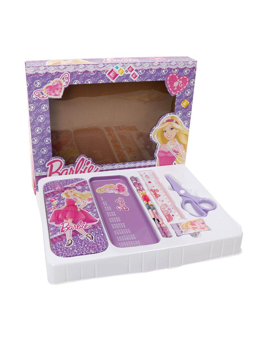 芭比娃娃/barbie紫色女童创意文具礼盒套装
