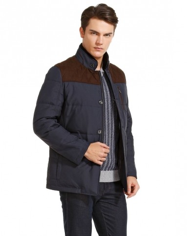 巴赛诺boscero男装专场 深蓝/啡色绅士拼接羽绒服