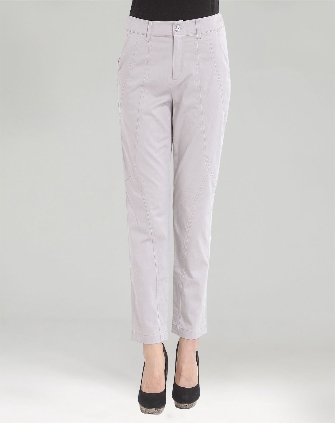 灰色休闲拼接莱赛尔纤维铅笔长裤