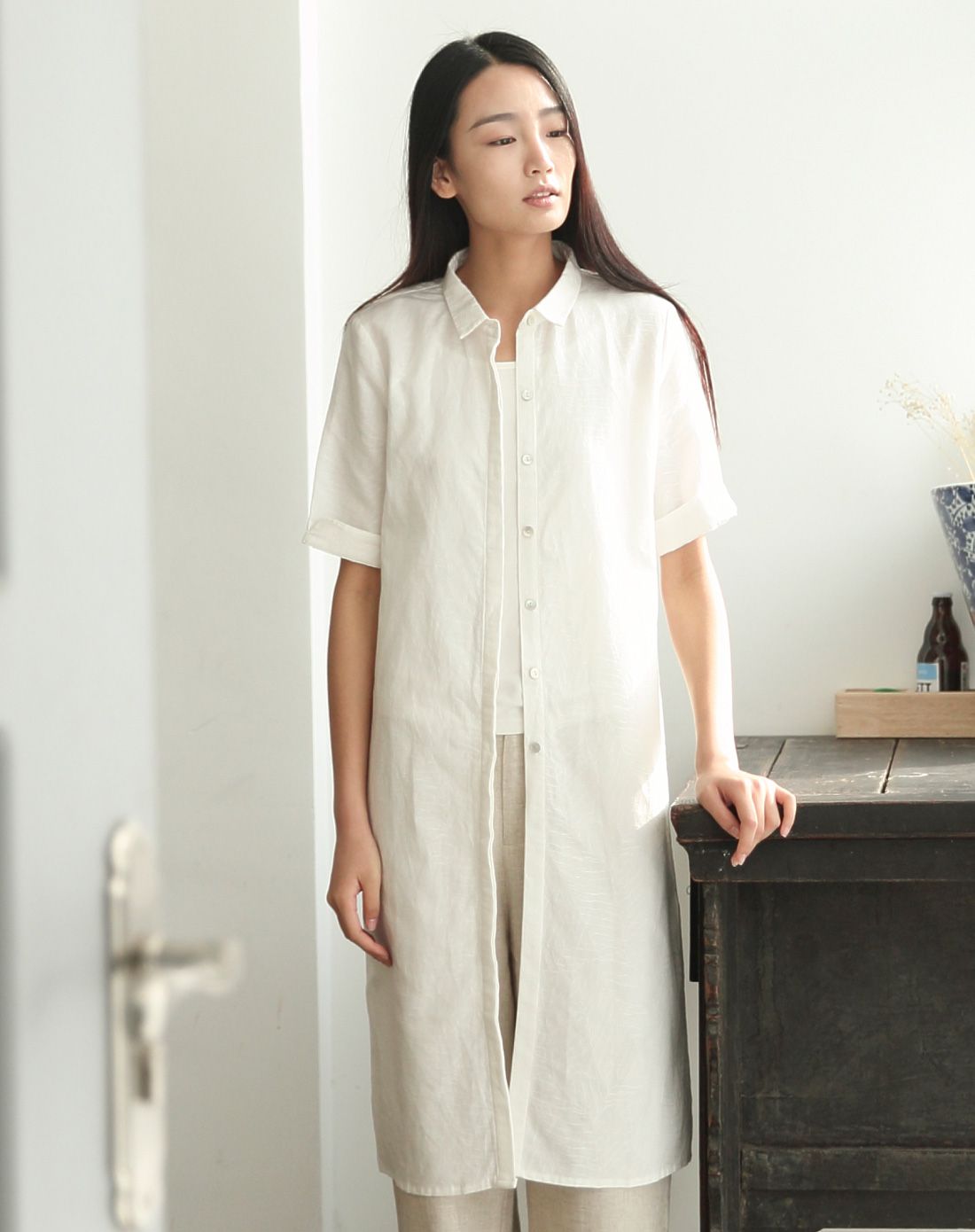 素缕souline 女款月牙白短袖衬衫