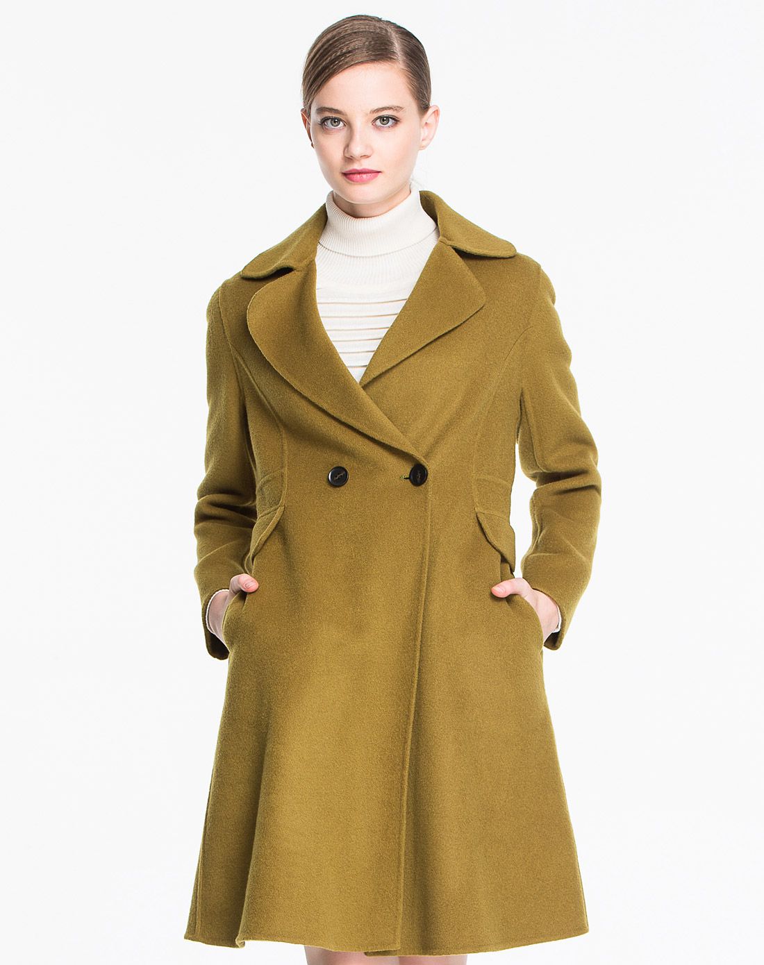 黄绿色时尚优雅羊毛大衣