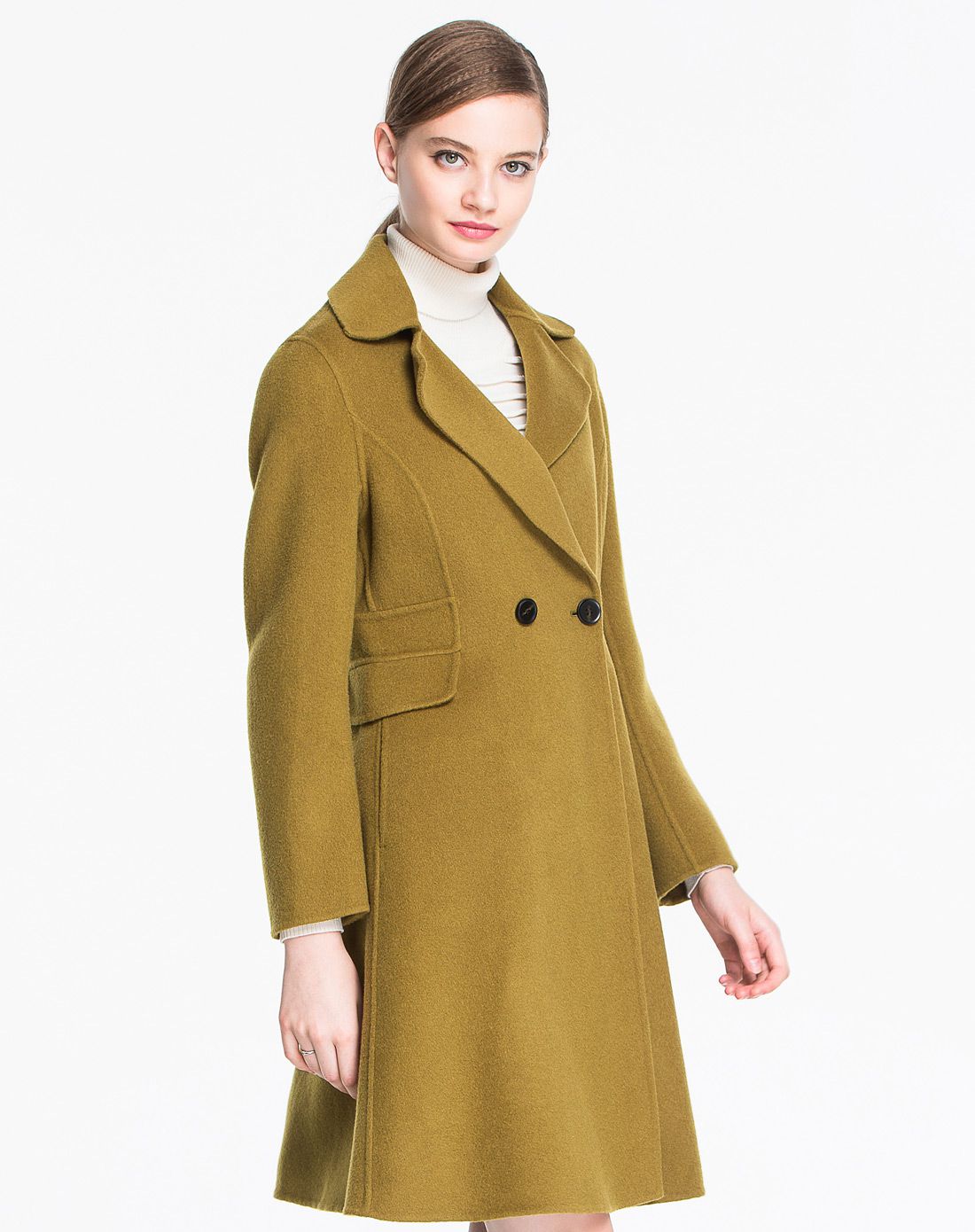 黄绿色时尚优雅羊毛大衣