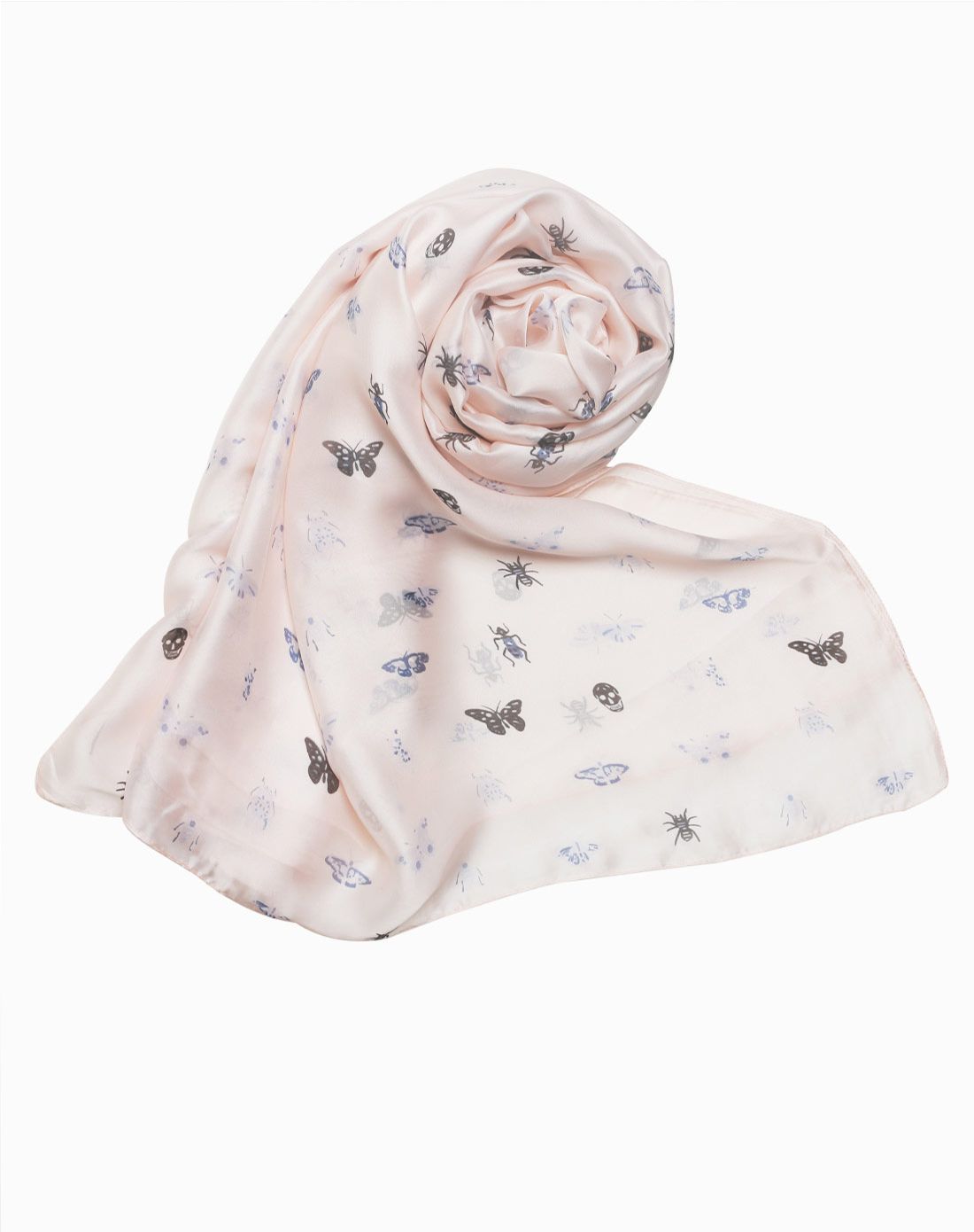 紫宝 缎面亲肤印花蝴蝶丝巾