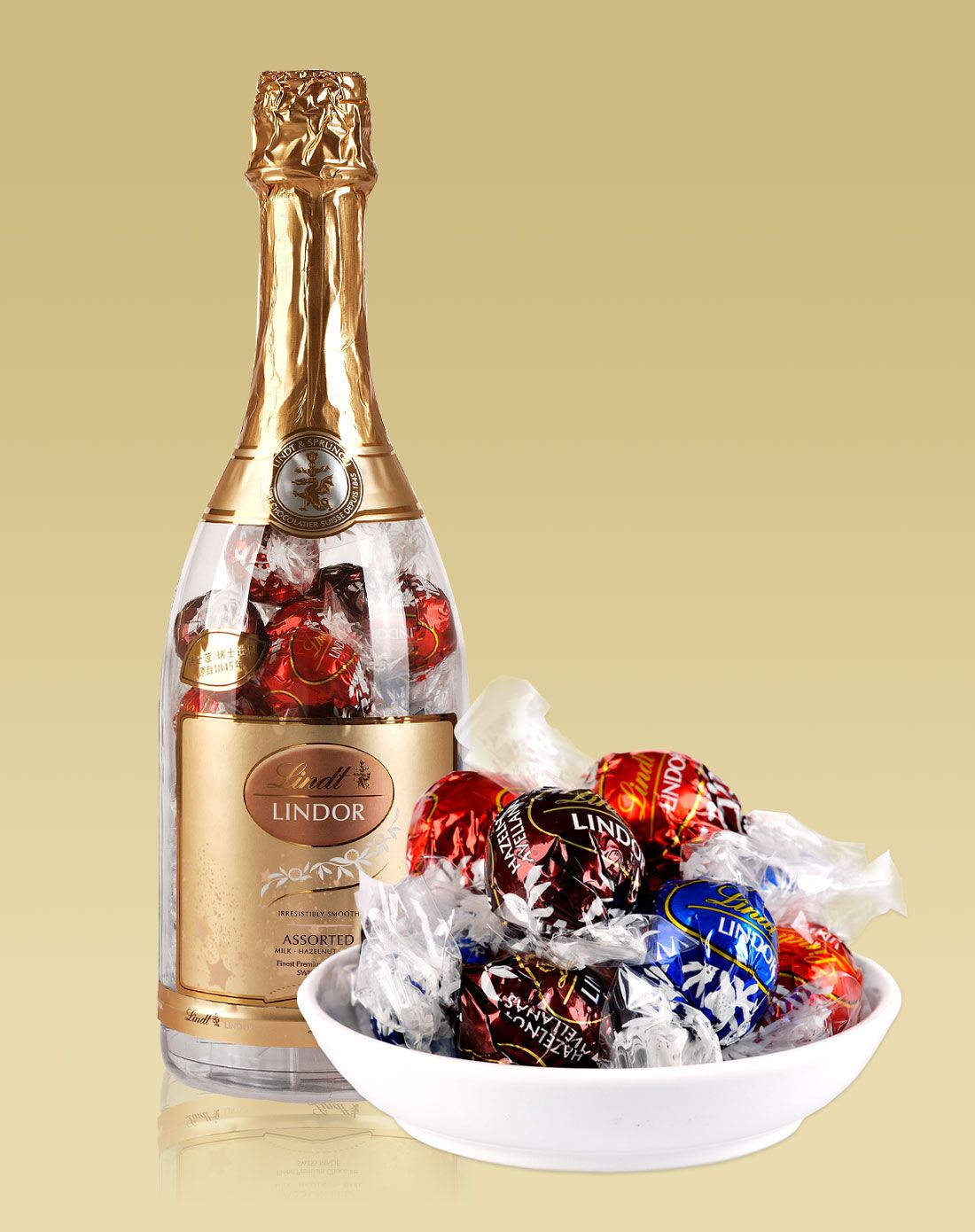 瑞士莲软心精选巧克力-28粒装香槟瓶型礼盒336g
