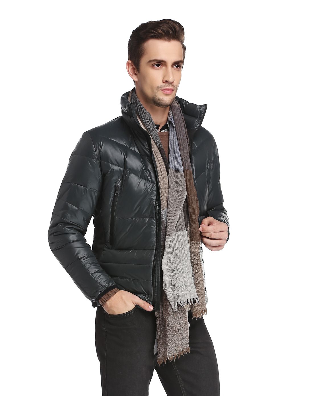 夏利豪charriol绿/黑色休闲百搭长袖羽绒服c84-218151148_唯品会