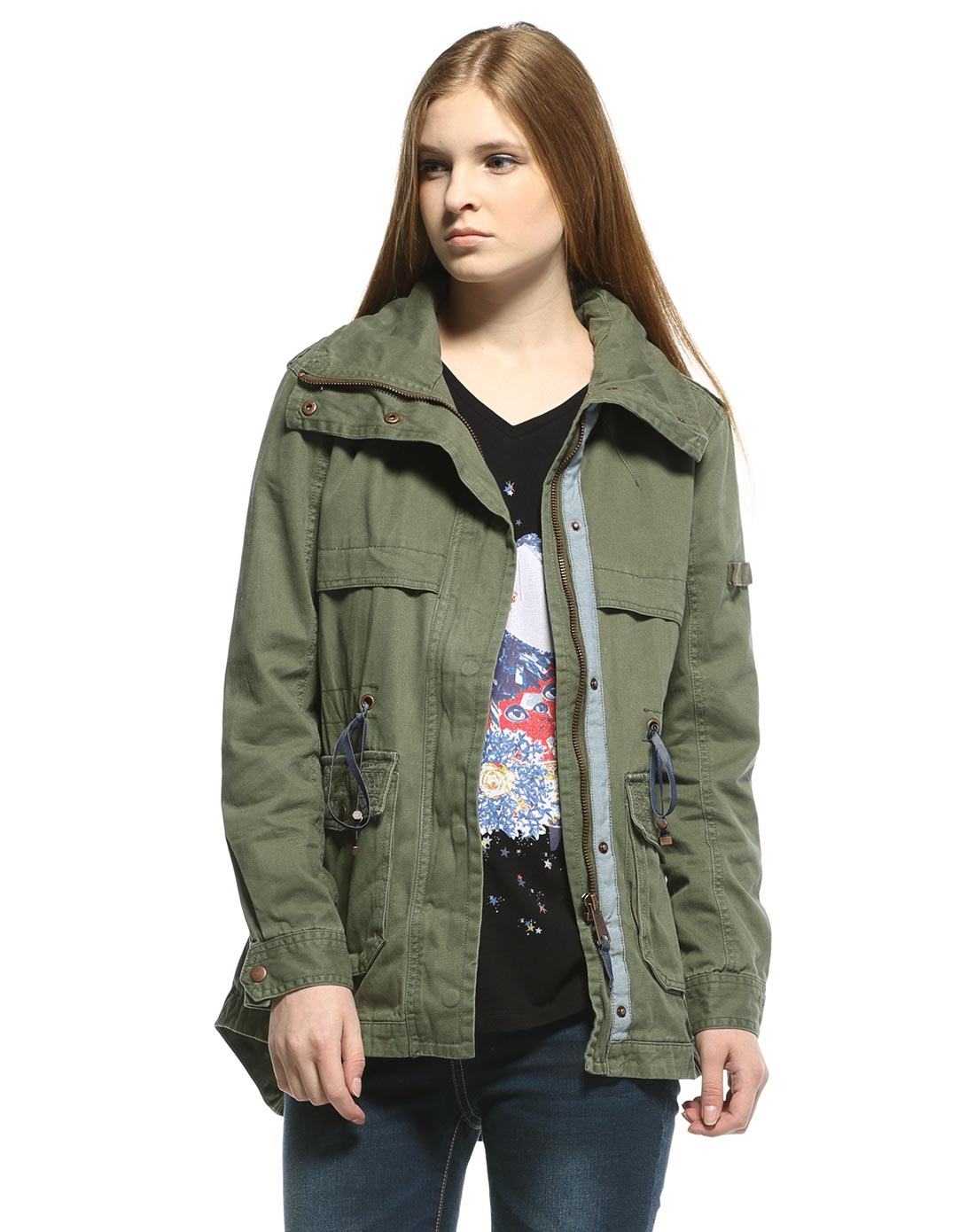 深翠绿色率性休闲长袖外套