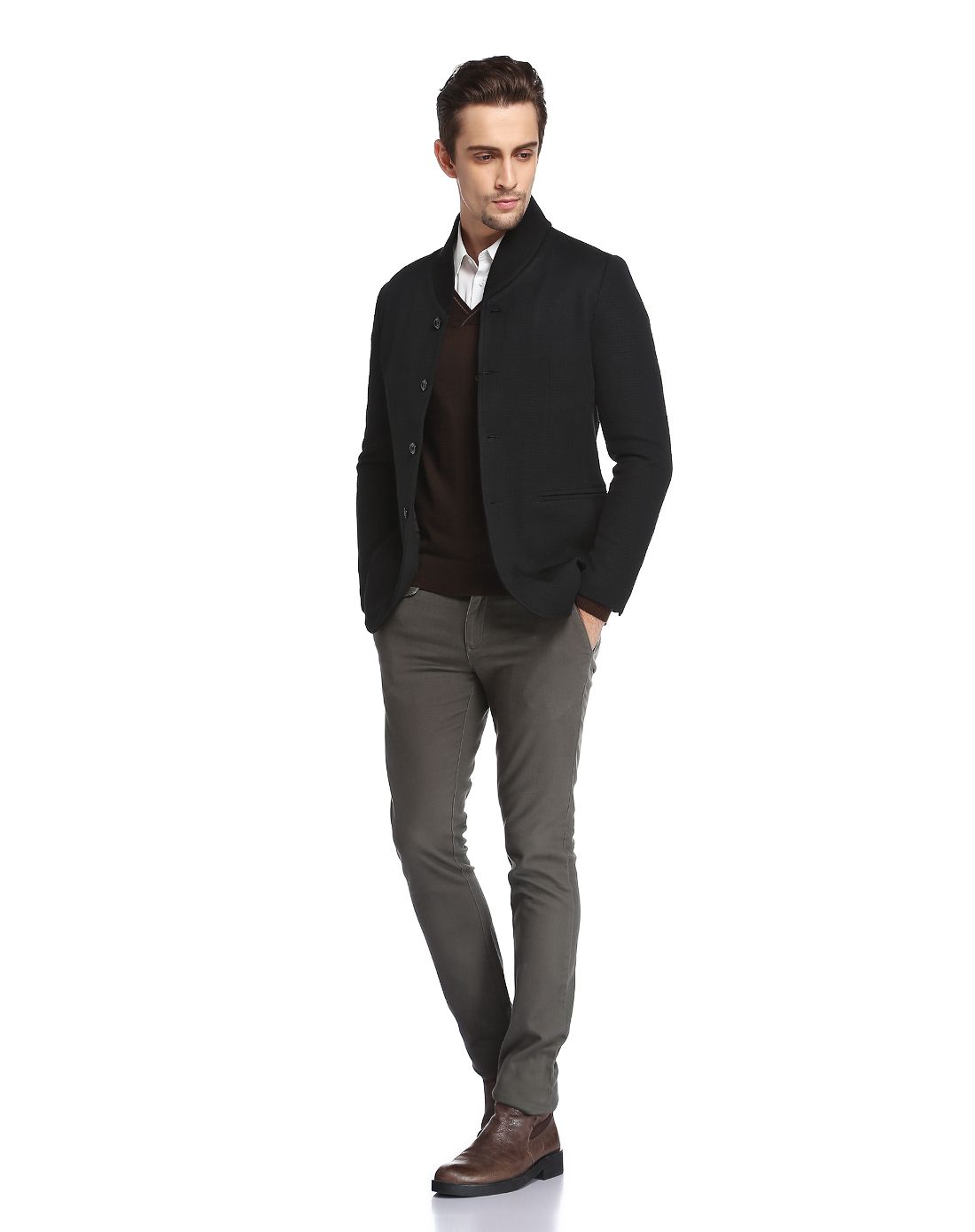 夏利豪charriol男装专场 黑色简约休闲长袖派克