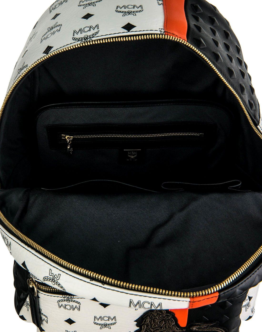 mcm 女款黑/橙色时尚狮子图案双肩包中号