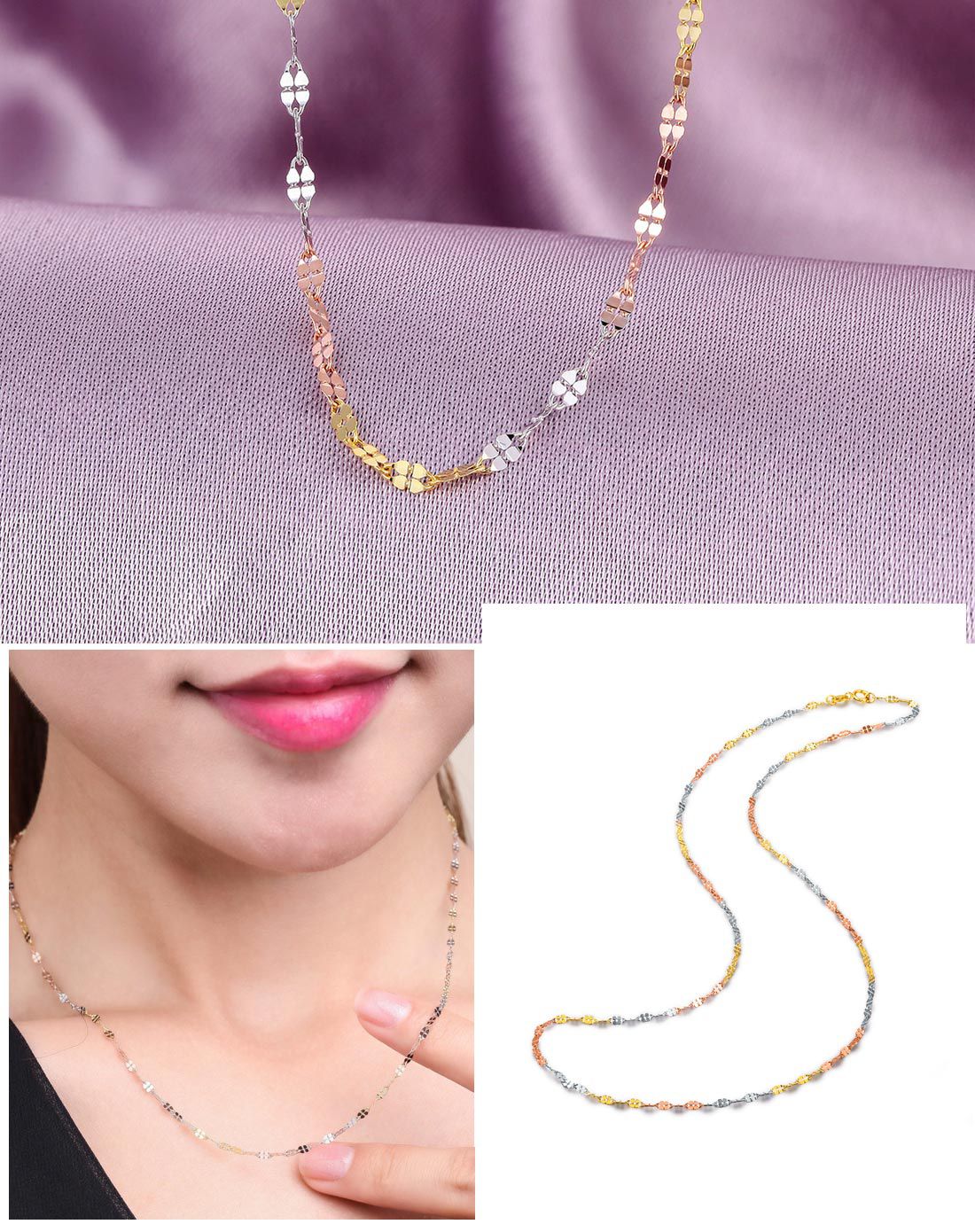 千禧之星 18k三色彩金项链-动情