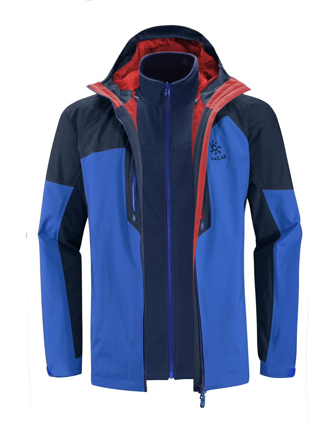 冲绒结合 男款宝石蓝/深蓝色三合一冲锋衣(凯旋)
