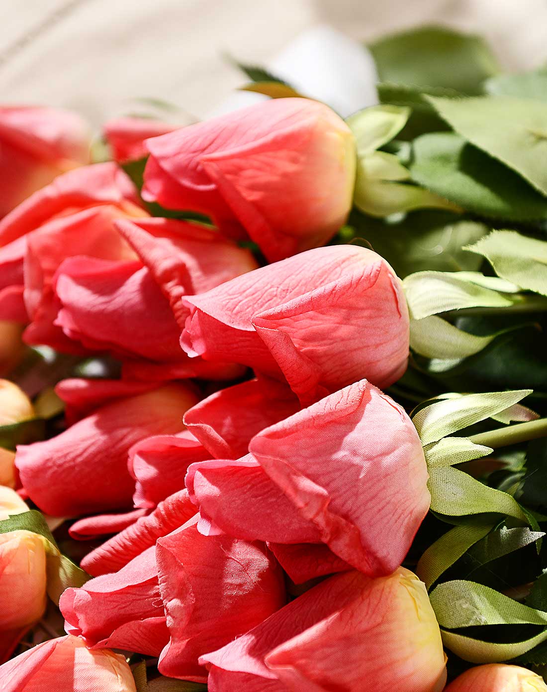 仿真花 手感过胶含苞情人玫瑰10支装 玫红色