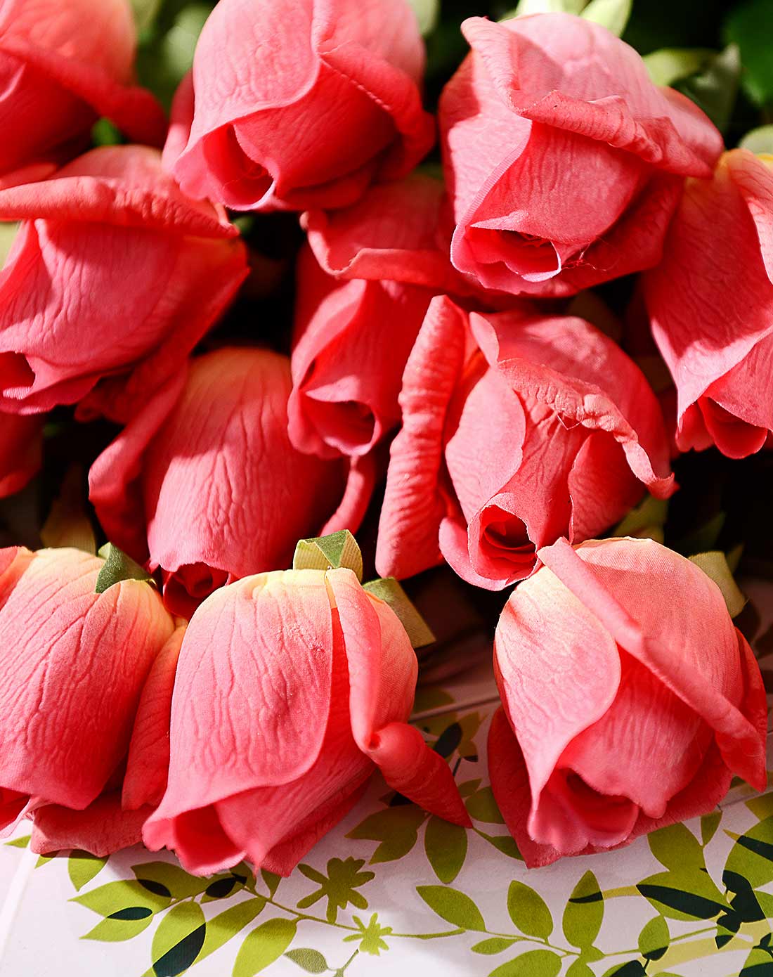 仿真花 手感过胶含苞情人玫瑰10支装 玫红色