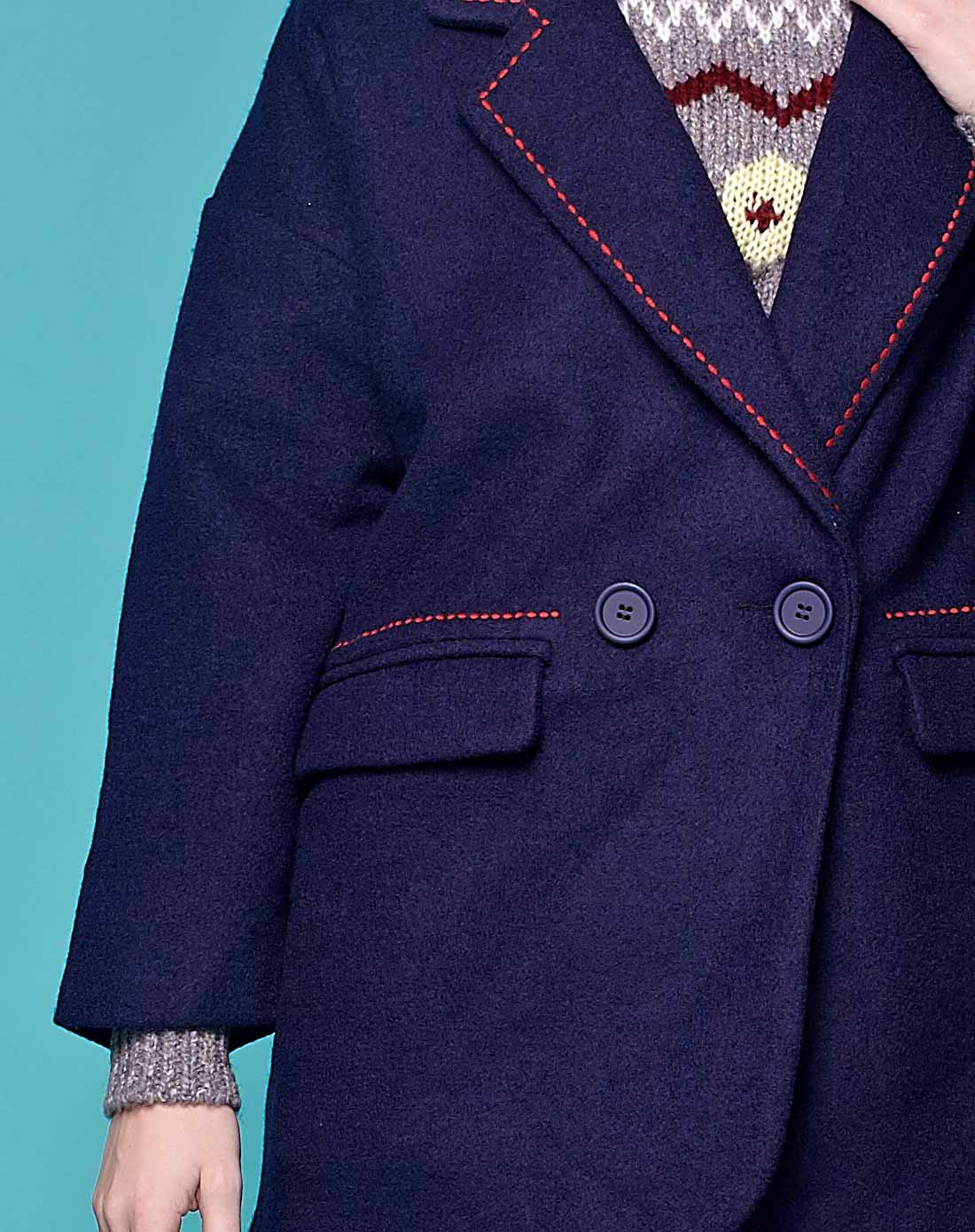 ugoccam蓝色简约松身款大衣ads008163_唯品会