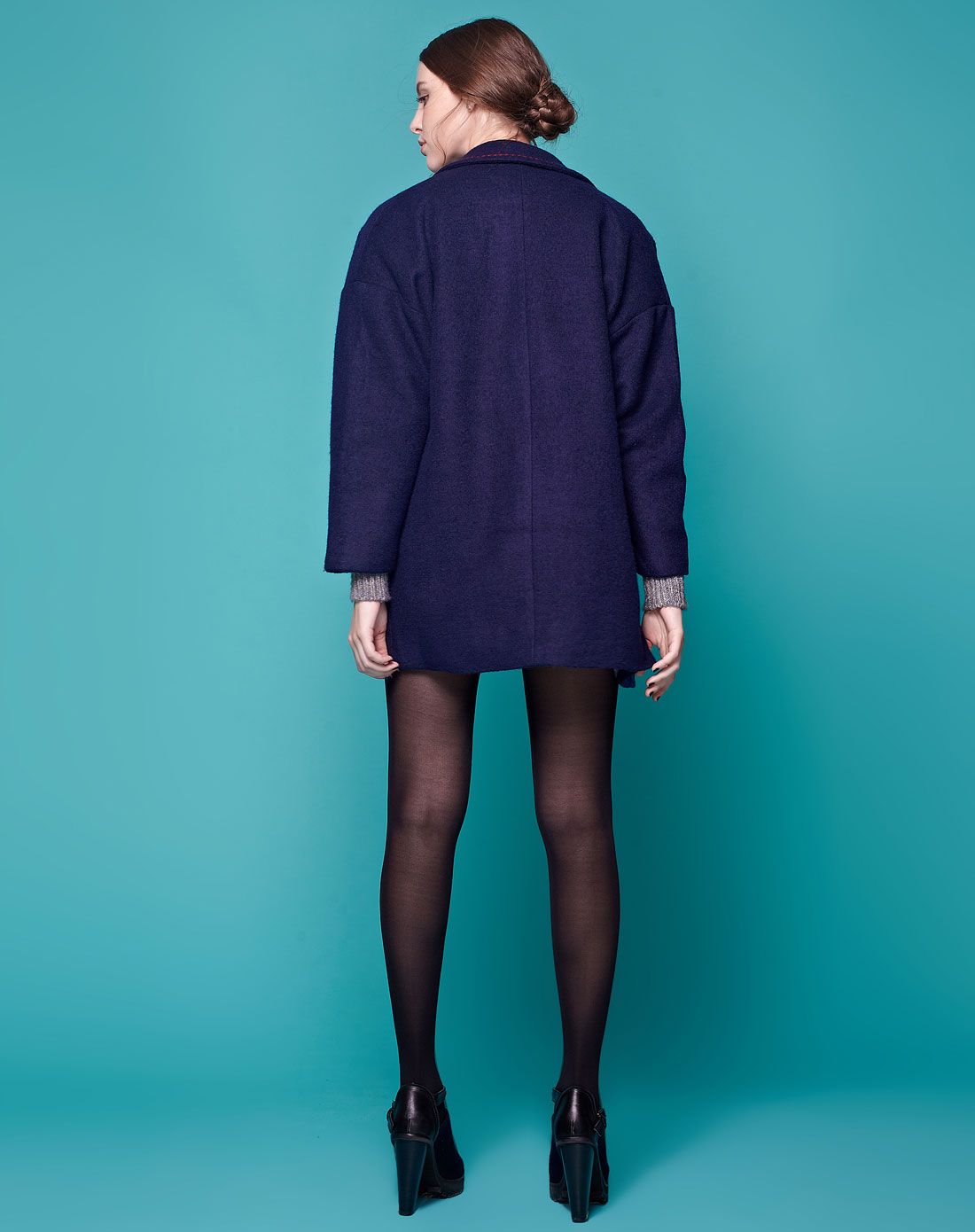 ugoccam蓝色简约松身款大衣ads008163_唯品会