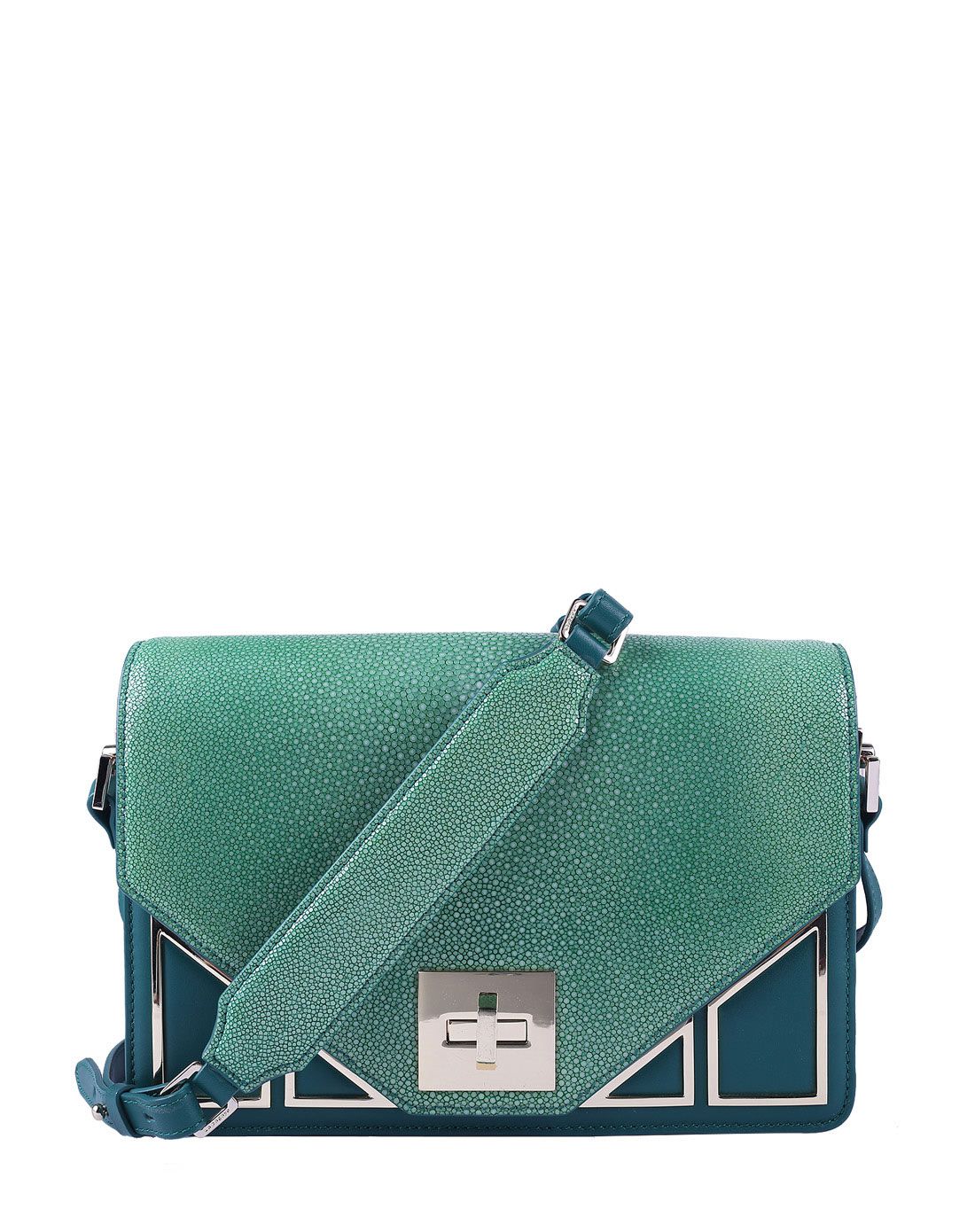 女款雀绿头层牛皮单肩包