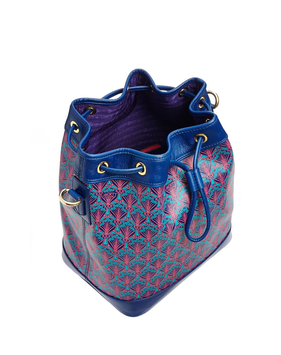 > liberty london海军蓝时尚典雅印花拉绳水桶包