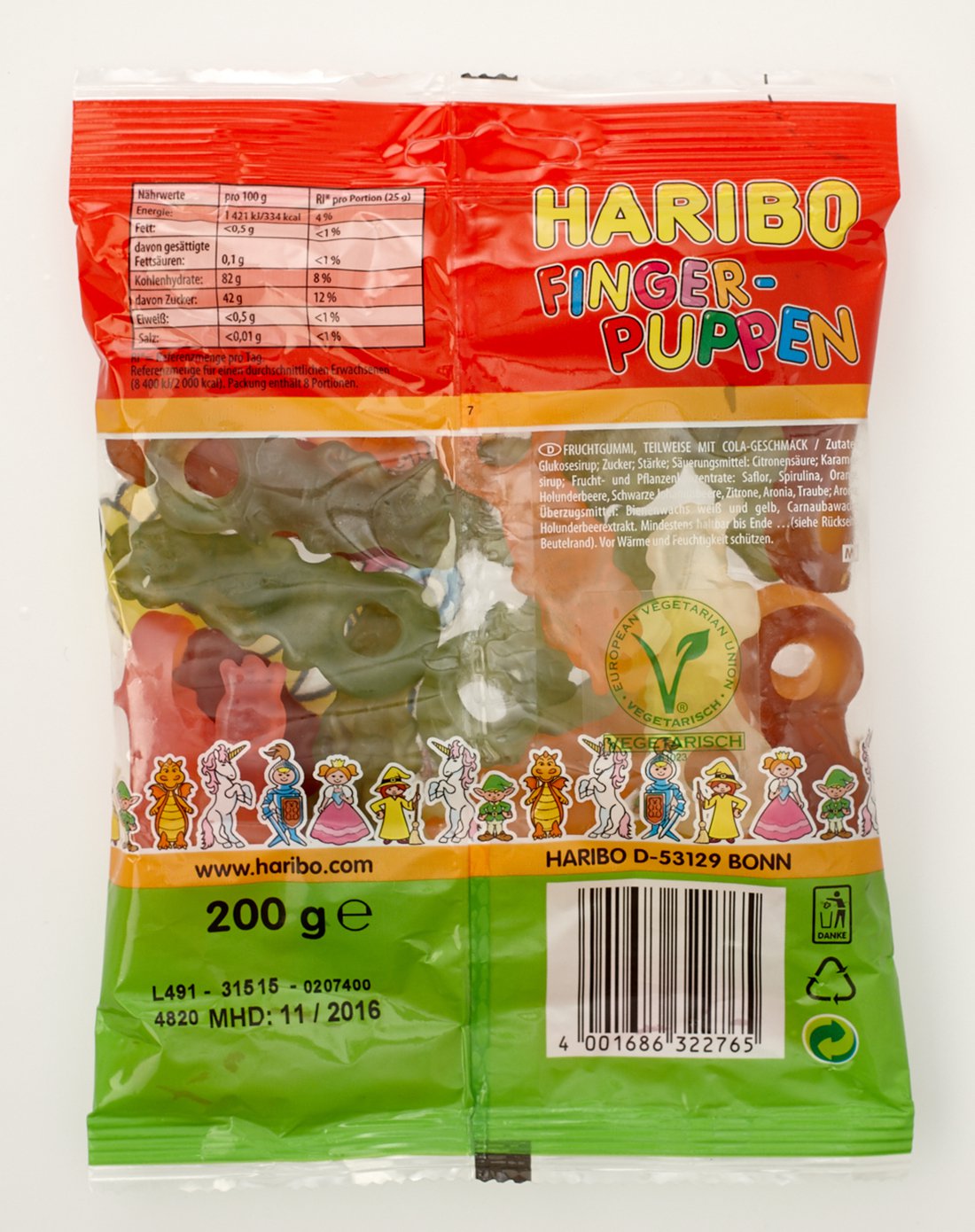德国haribo哈瑞宝手指木偶橡皮糖 200g
