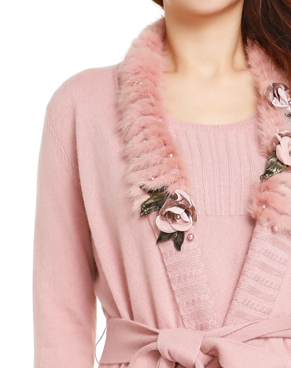 香芋粉色优雅圆领长款两件套长袖外套