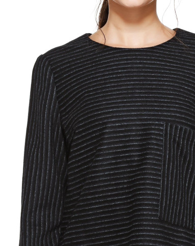 黑/灰蓝色条纹圆领上衣