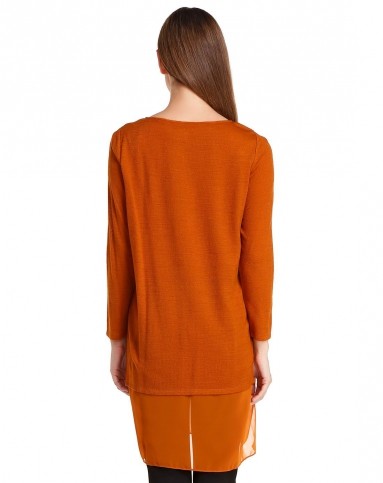 德桑深橙色舒适透气长袖针织上衣