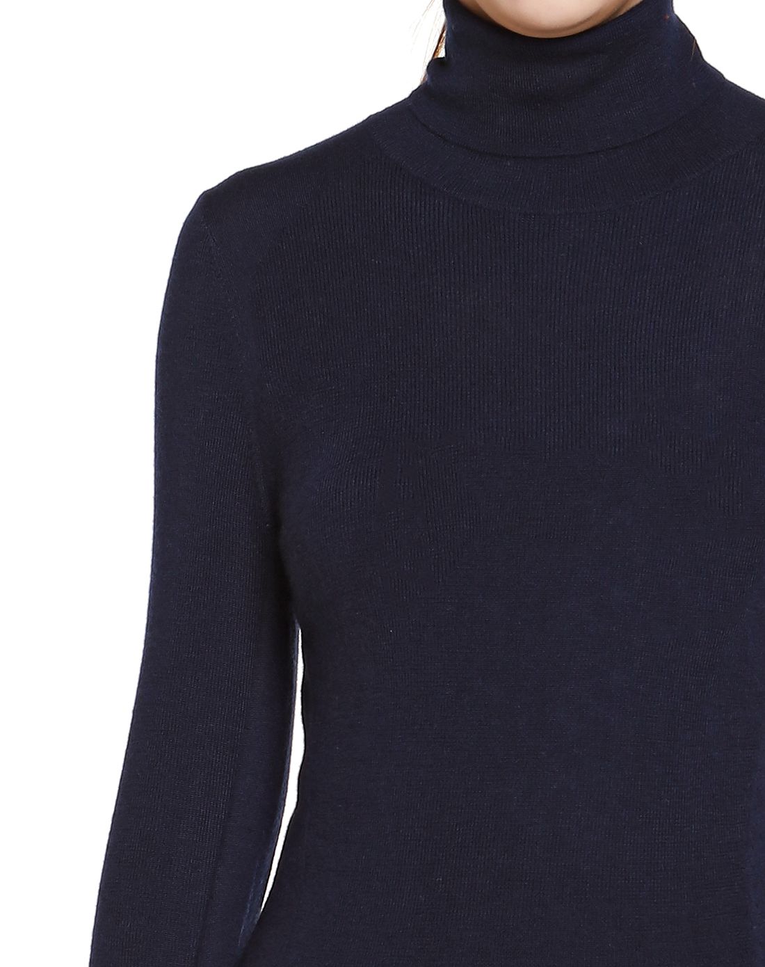 深铁蓝色高领简约长袖山羊绒衫
