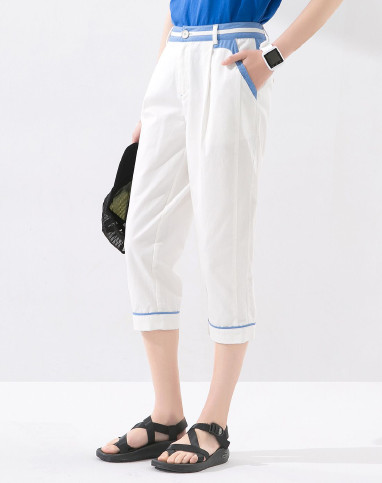 【夏新款】本白薄款撞色七分休闲裤