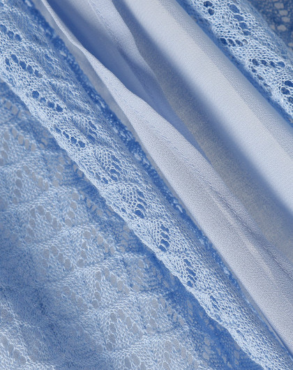 chiffon layer cdg系列 女款浅蓝色亚麻拼接几何镂空针织开衫外套