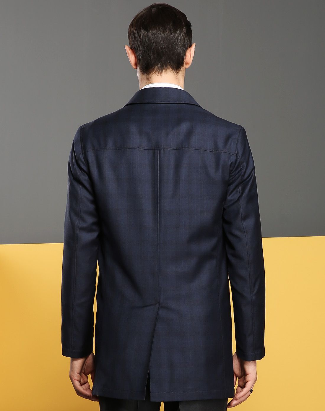 意大利原产 丝羊毛银纤维防辐射暗格纹中长款风衣