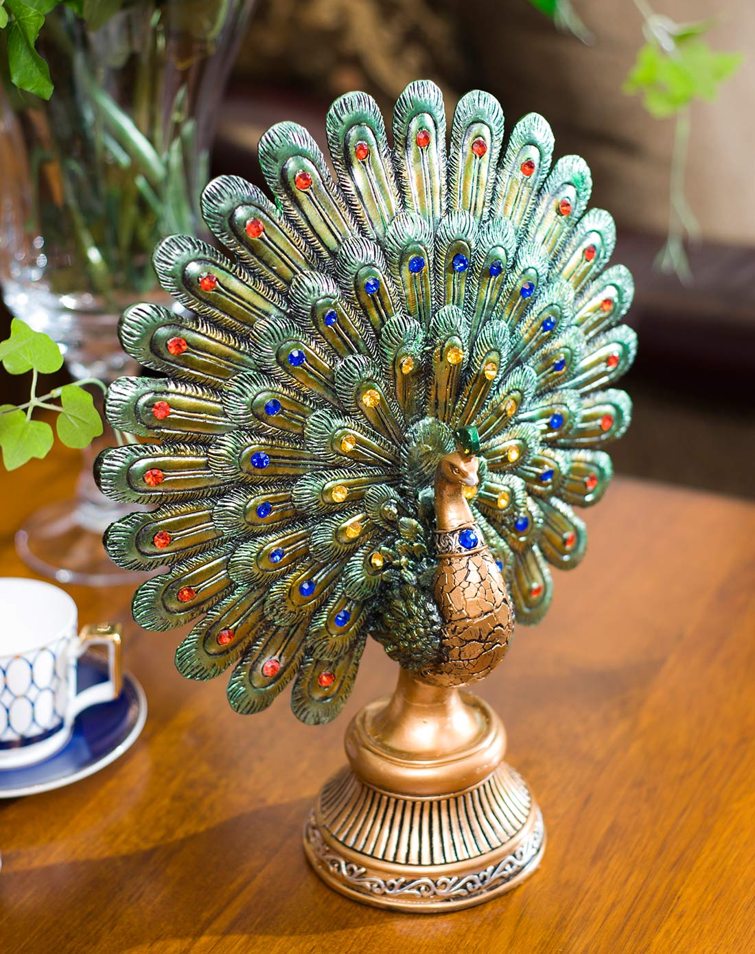 孔雀系列彩绘树脂开屏孔雀摆件