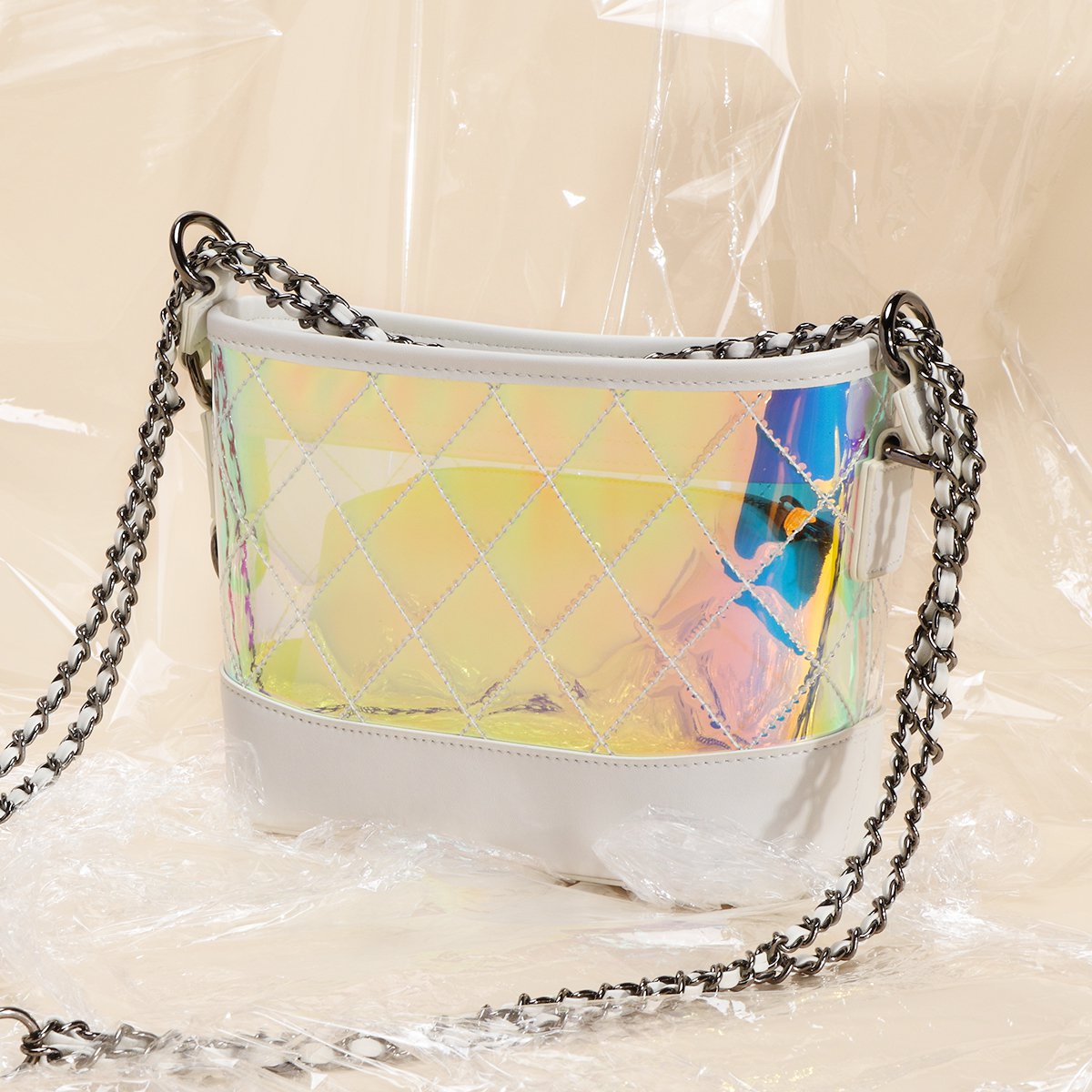 bagofparody j28 镭射 透明 菱格 拼接 链条 流浪包 单肩包 斜挎包