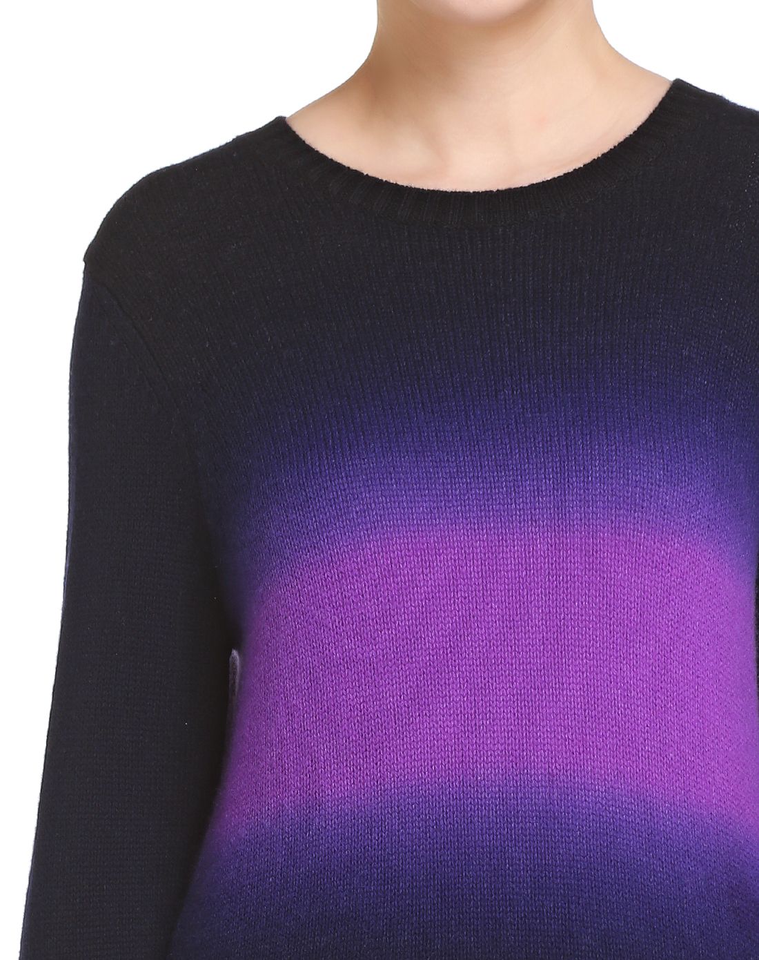 深蓝/紫色渐变休闲长袖山羊绒针织衫