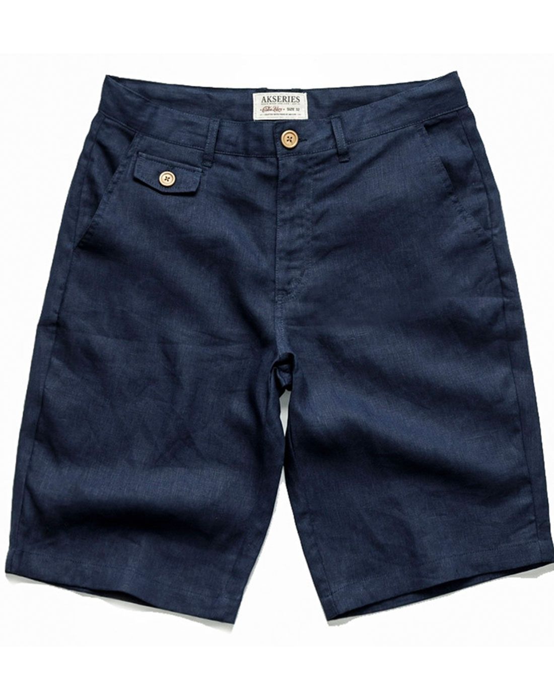 藏蓝色亚麻短裤