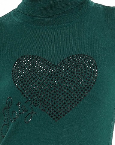 绿色舒适百搭桃心贴钻针织上衣