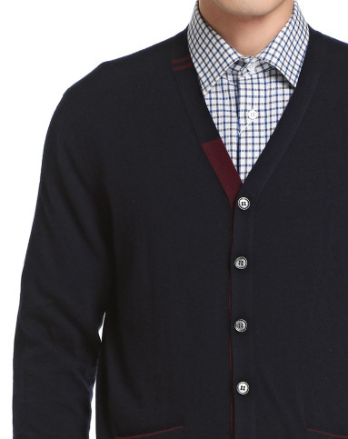 男款藏蓝色基本款舒适长袖山羊绒外套