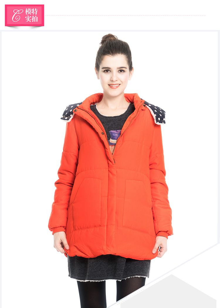 色丁雪花绒可脱卸帽长款棉服