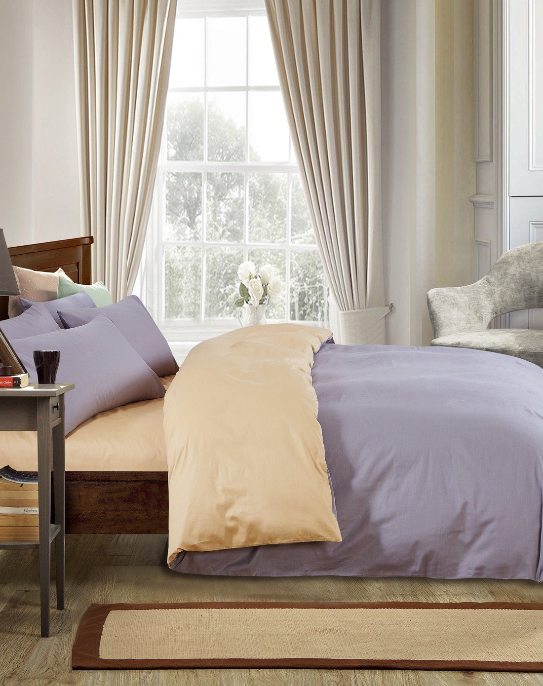 银灰配米色素色纯棉四件套1.8米床