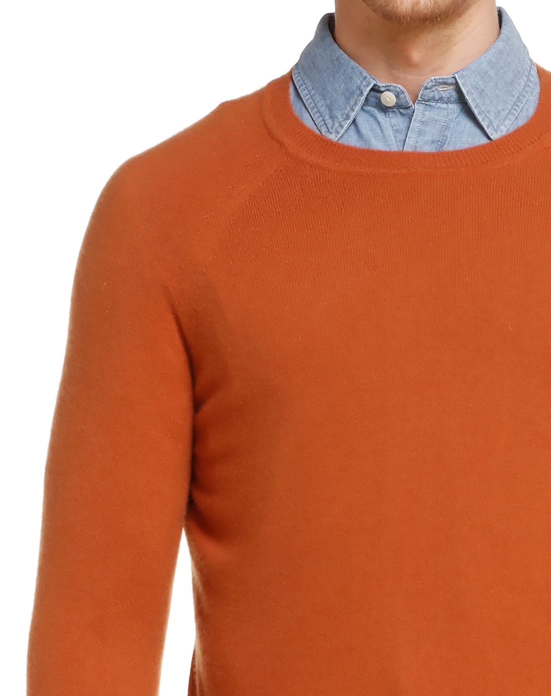 red fleece男款暗橙色圆领纯色山羊绒毛衣