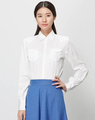 文艺方领马蹄袖修身衬衫