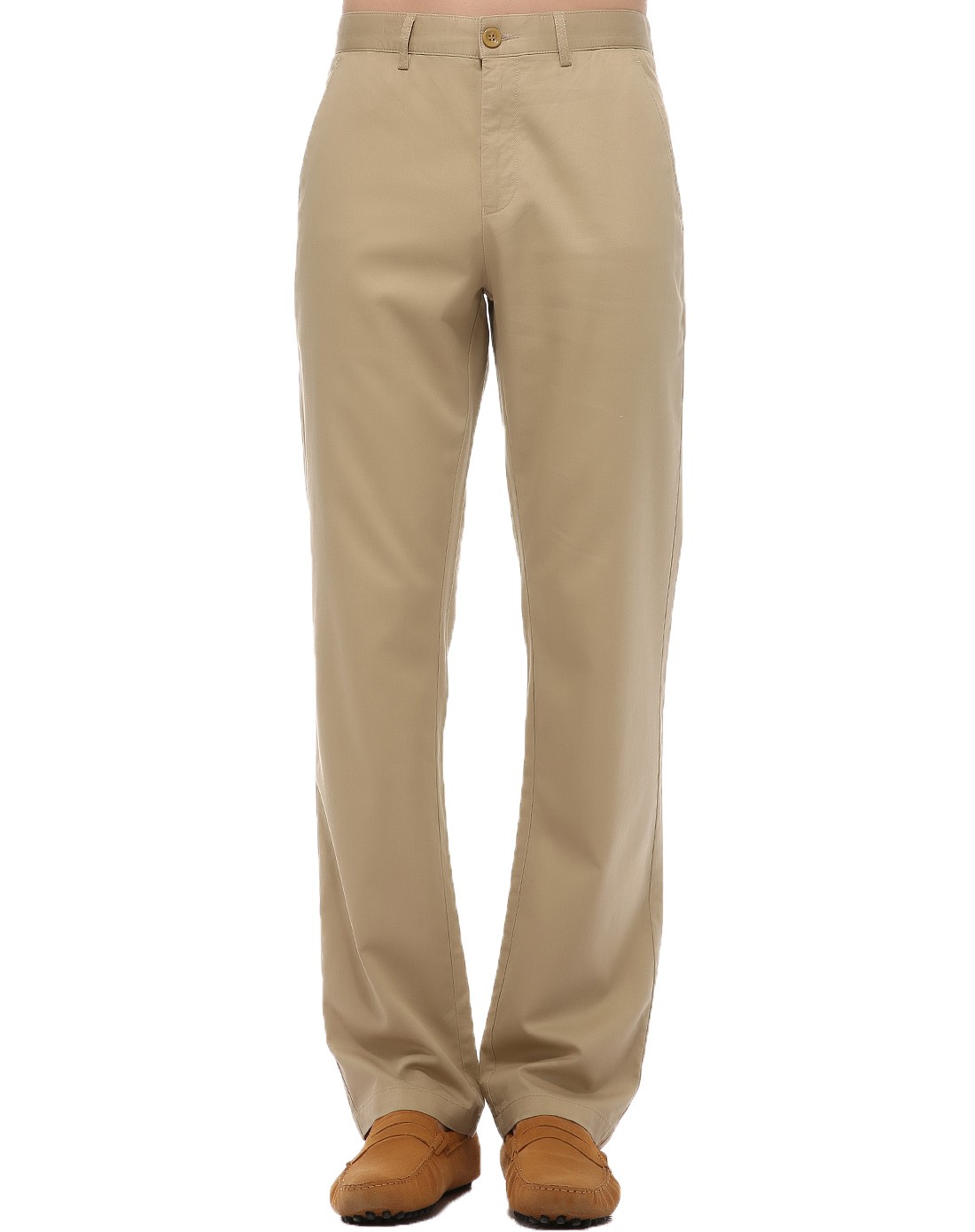 深卡其色亚麻棉清爽透气标准板直筒休闲裤