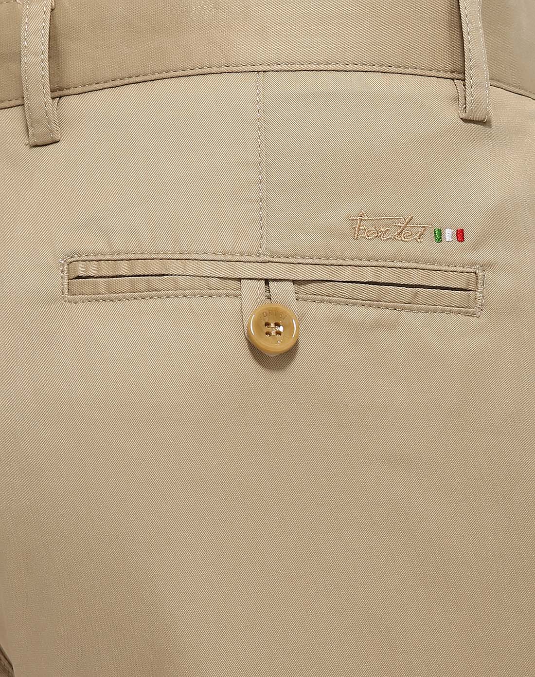 深卡其色亚麻棉清爽透气标准板直筒休闲裤