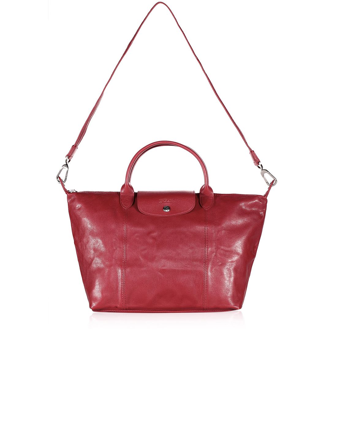 > longchamp珑骧 女款红色小羊皮短柄中号折叠手拎斜挎包