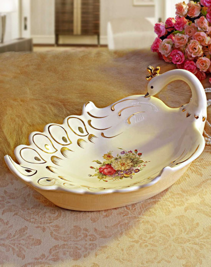 朵兰舍-欧式描金陶瓷孔雀果盘