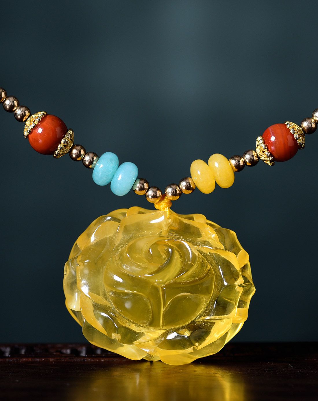 宝蒂娜 满蜜无烤玫瑰花蜜蜡吊坠含链22g